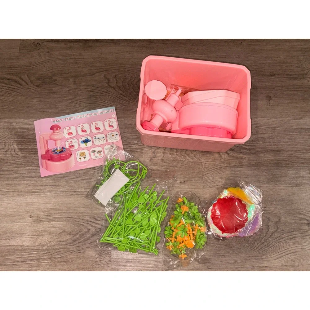 Kids DIY Flower Making Kit Pink Floral Craft Set with‎ Storage Case & Press Tool
